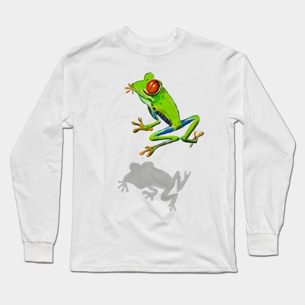 Green Red eyed tree frog in 3d -  optical illusion rain forest science fiction gift Lizard dragon zoology Long Sleeve T-Shirt by Artonmytee